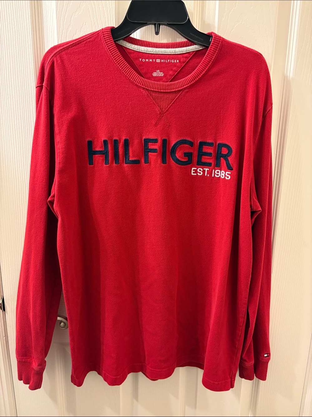 Tommy Hilfiger Red Crewneck Sweater with Navy Logo
